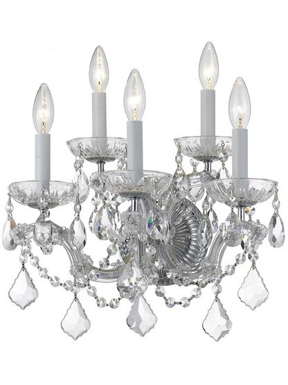 Maria Theresa Crystal 5 Light Wall Mount in Polished Chrome.